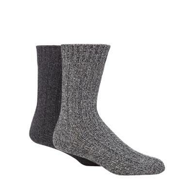 Pack of two grey chunky knit wool twist socks